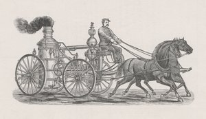 Illustratie van stoomboot R.A. Williams No.17 brandweerwagen, uit het Rapport van de Raad van Politie, in de Brandweer, aan de Gemeenteraad van de Stad Chicago, p. 60., 1872 door Waters and Son Waters and Son